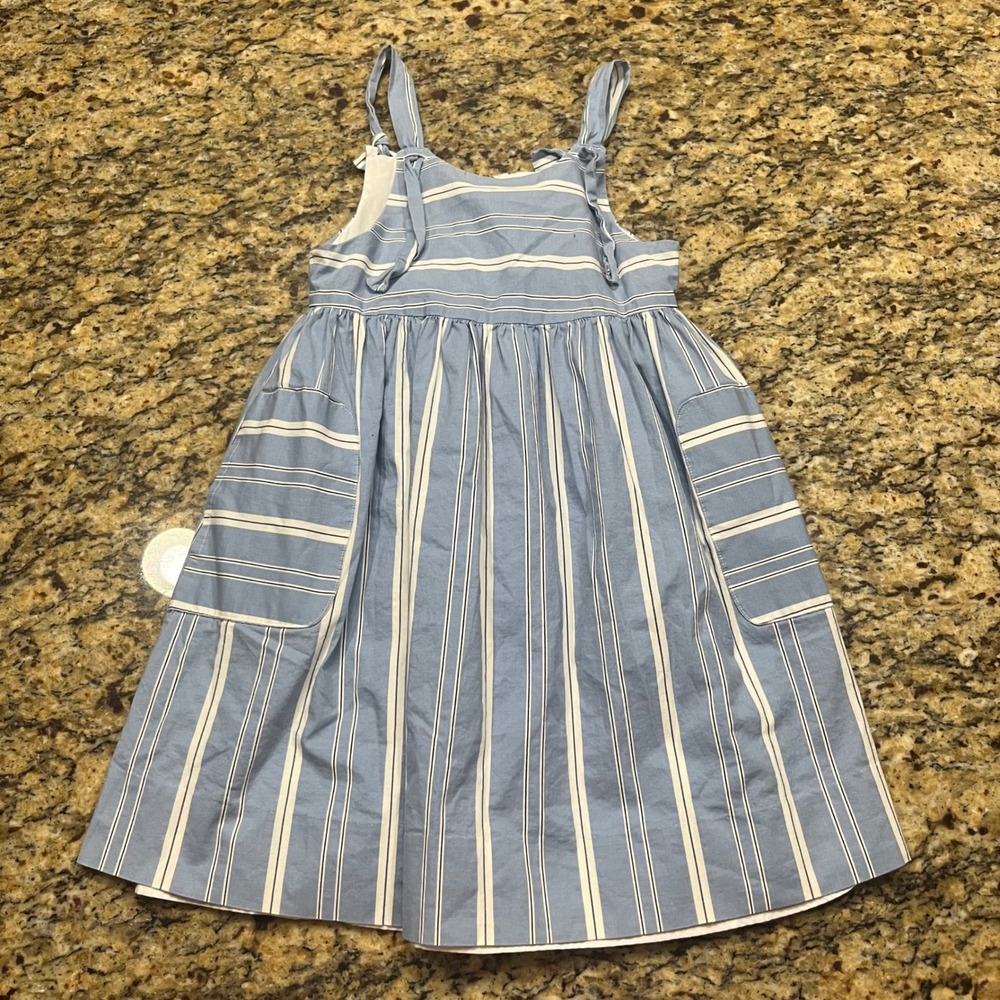 Florence Eiseman Girls Blue White Striped Sun Dress Tie Strap Pockets Size 6X